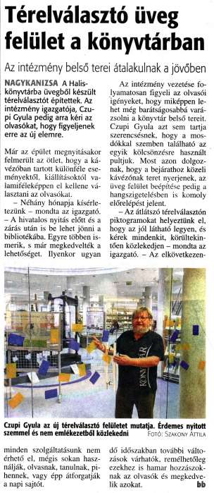 Zalai Hírlap 2018 02 13 037sz 03old - Térelválasztó üveg felület a könyvtárban.jpg Zalai Hírlap 2018 02 13 037sz 03old - Térelválasztó üveg felület a könyvtárban.jpg